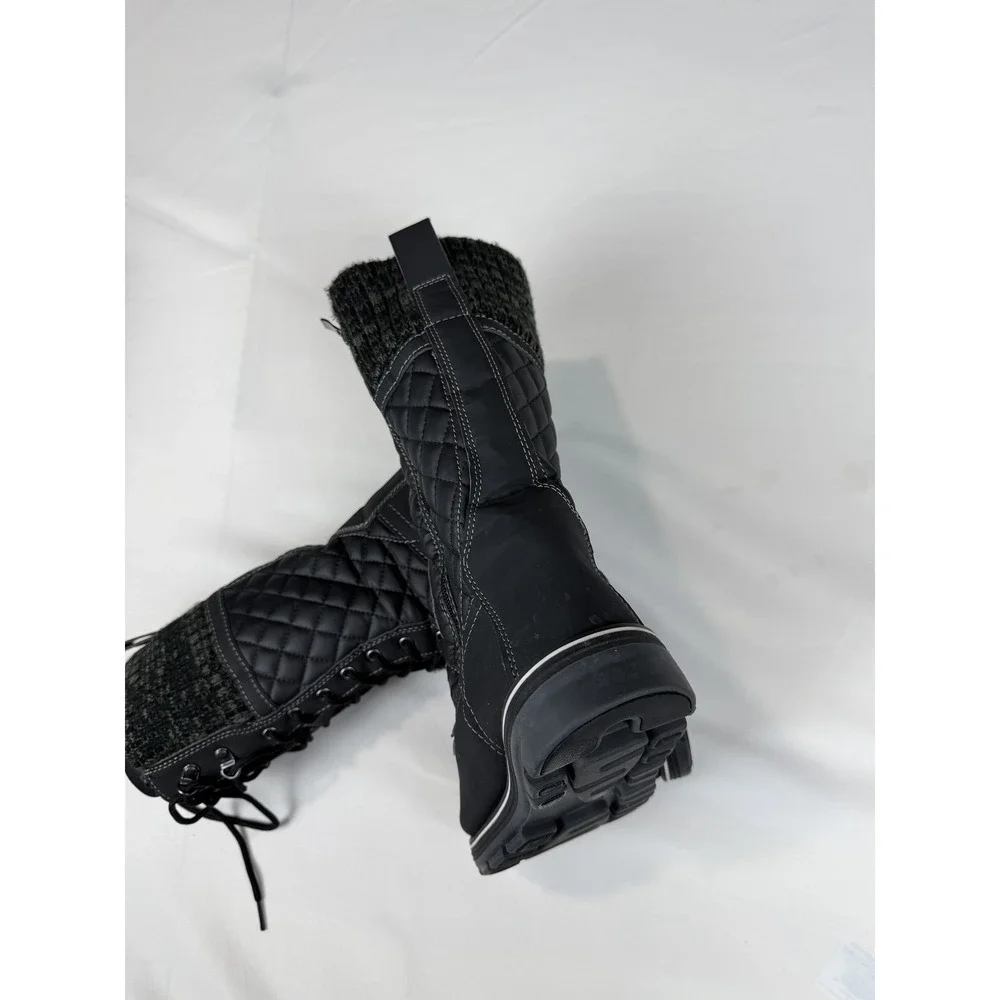 Polar Black Quilted Winter Boots Lace Up Side Zip Faux Fur Trim Womens 10 EU 41